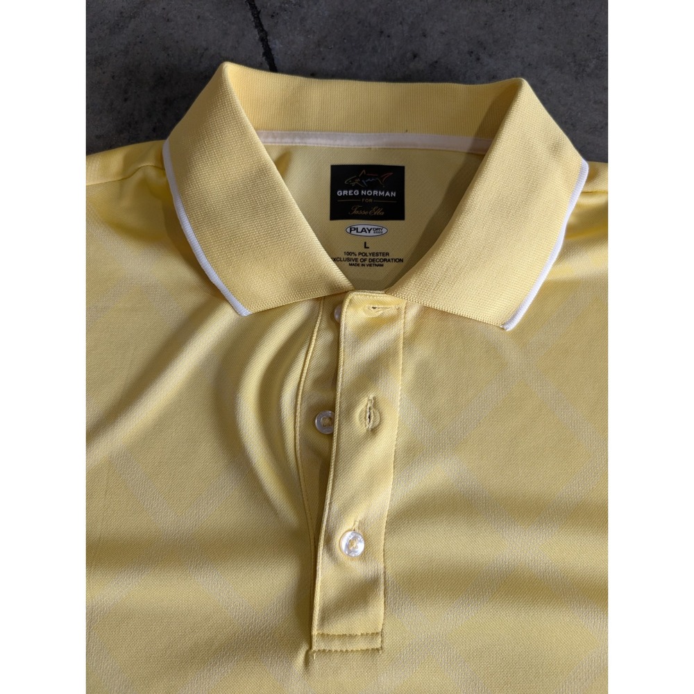 Greg Norman Tasso Elba Play Dry Men's Yellow Polo Shirt Short Sleeve Golf Size L - Picture 2 of 6